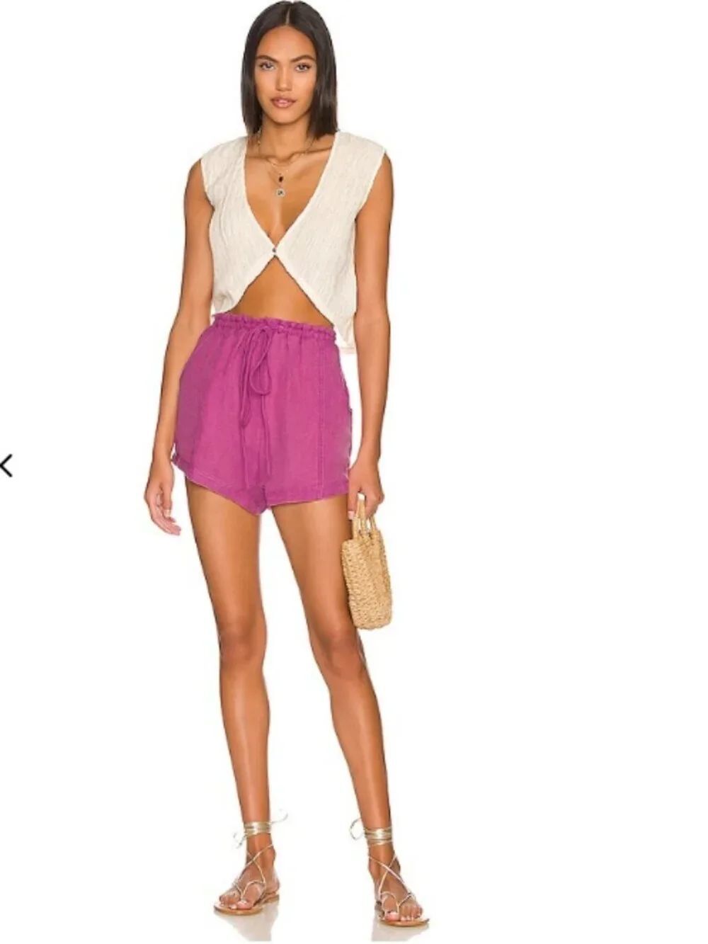 NWOT FREE PEOPLE Mirella Cinched Short Linen Blend Pink Plum Size S